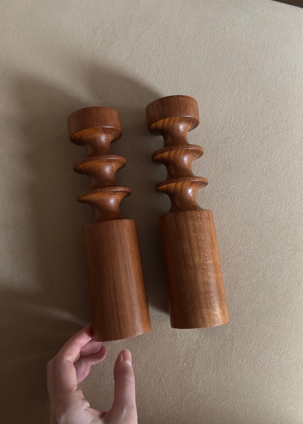 Mid Century Turned Wood Candlesticks (pair)