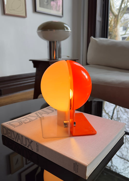 1970s Guzzini 'Sirio' Table Lamp in White / Orange